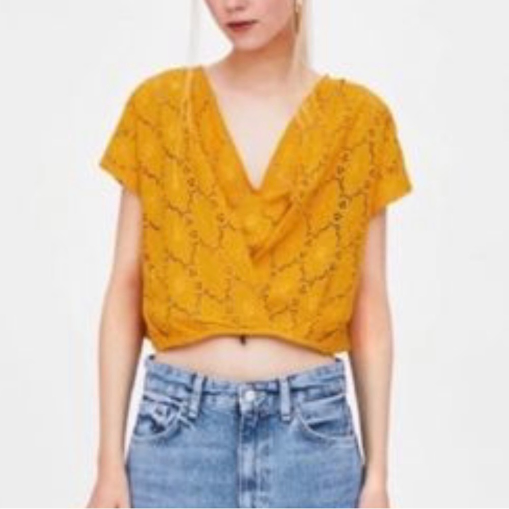NWT ZARA YELLOW CROP LACE TWIST TOP S